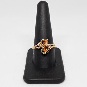 DAC Vintage Gemstone 14k Gold Electroplated Citrine CZ Ring Size 10 Orange